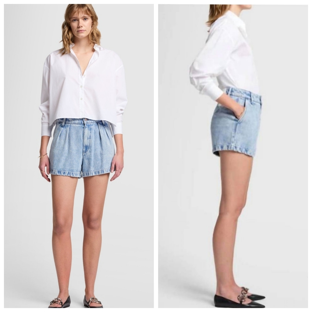 7 For All Mankind Blue Demin High Waisted Pleated Shorts Size 34